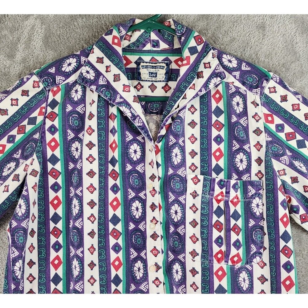 Lee Shirt Womens Extra Large Purple Striped Western Vintage Distressed Button up - Picture 6 of 9